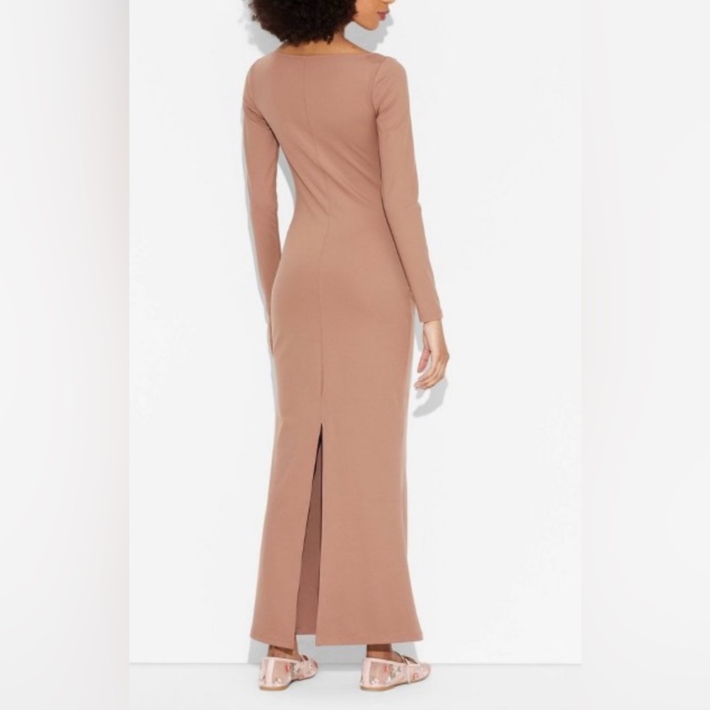 NWT Long Sleeve, Square Neck, Maxi, Bodycon Dress In Dark Taupe. Size S.